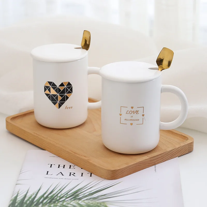 

Frosted gold ceramic mug with lid spoon, ceramic cup Mug,lovers cup Flower Tea Set Coffee Cup, Water Milk Coffee Drinkware