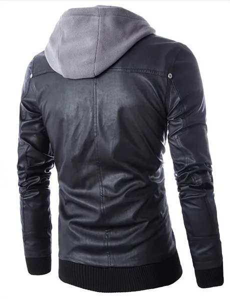 Men's Hooded Detachable Fake Two Men's Motorcycle Leather Jacket Mens Clothing Streetwear Men Jackets Bomber Jacket Clothes 2018