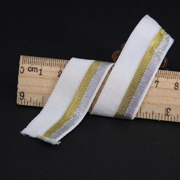 20mm Elastic Stretch Ribbon White Silver Gold Tape Trim Band bing
