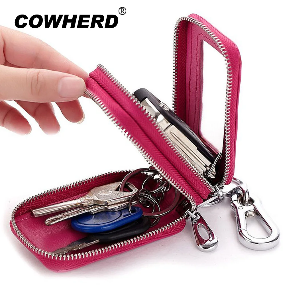 

2019 New Unisex Genuine Cow Leather Double Layer Key Bag Purse Fashion Alligator Women&Men Car Zipper Key Holder 2332