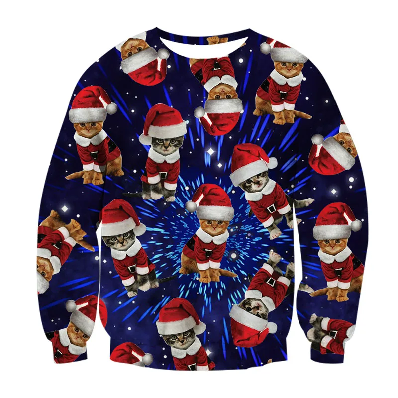  Unisex Men Women 2020 Ugly Christmas Sweatshirt Vacation Santa Elf Funny Christmas Fake Hair Jumper