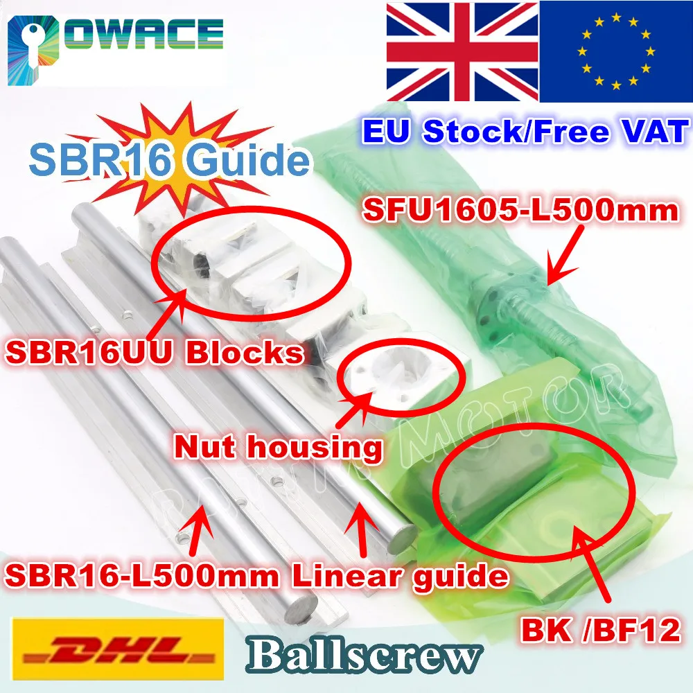 

[EU Stock/Free VAT] SFU1605 L500mm Ball screw + 2Pcs linear guide SBR16 L500mm + 4Pcs SBR16UU + BK/BF12