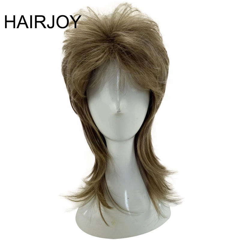 Skup HAIRJOY mężczyzna peruka warstwowe kręcone włosy średniej długości wysokiej temperatury włókna syntetyczne człowiek Cosplay peruki 7 kolory dostępne