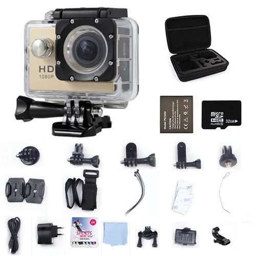 

1080P HD 5MP 2.0" LCD 30Fps Action Camera Outdoor Sport Mini Camera DV 30M Waterproof + Camera Case Bag + 2PCS battery+32G Card