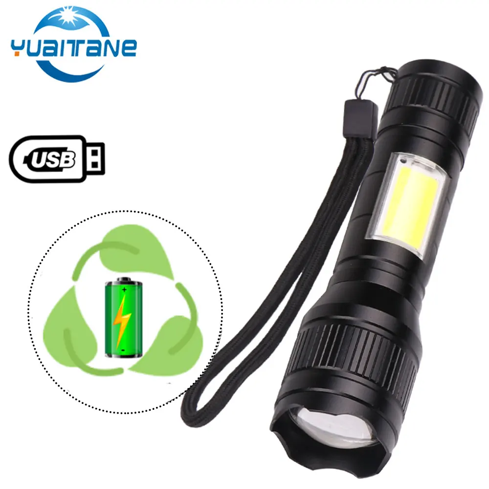 

COB LED Flashlight 8000 Lumens T6 LED+COB Lanterna 3 modes Waterproof Rechargeable Torch zoom Side COB lamp for camping Working