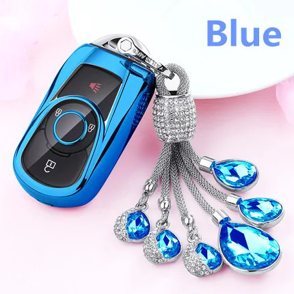E-Blue-keyring Полнозащитный ТПУ Мягкий складывающийся чехол для ключей оболочка держатель для ключей Чехлы для OPEL Astra Buick ENCORE искусственный кристалл кулон - Название цвета: E-Blue-keyring