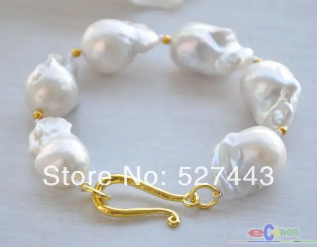 

Wholesale free shipping >> REAL 8" 19mm WHITE BAROQUE KESHI REBORN PEARL BRACELET