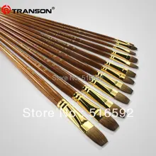 Transon833 тонкая шерсть ласки плоская головка деревянная ручка кисть художника Набор для акварельной краски, 6 шт. плоская кисть для рисования