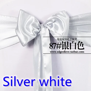 Серебристый белый цвет высокого качества атласная лента стул лук для стула охватывает створки спандекс праздничная и Свадебная обувь украшения оптом