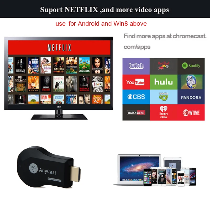 New HFLY Anycast m9 plus wifi tv stick for chrome netflix,hulu,Youtube,RK3036 support mircast/ airplay/ dlna/chromecast