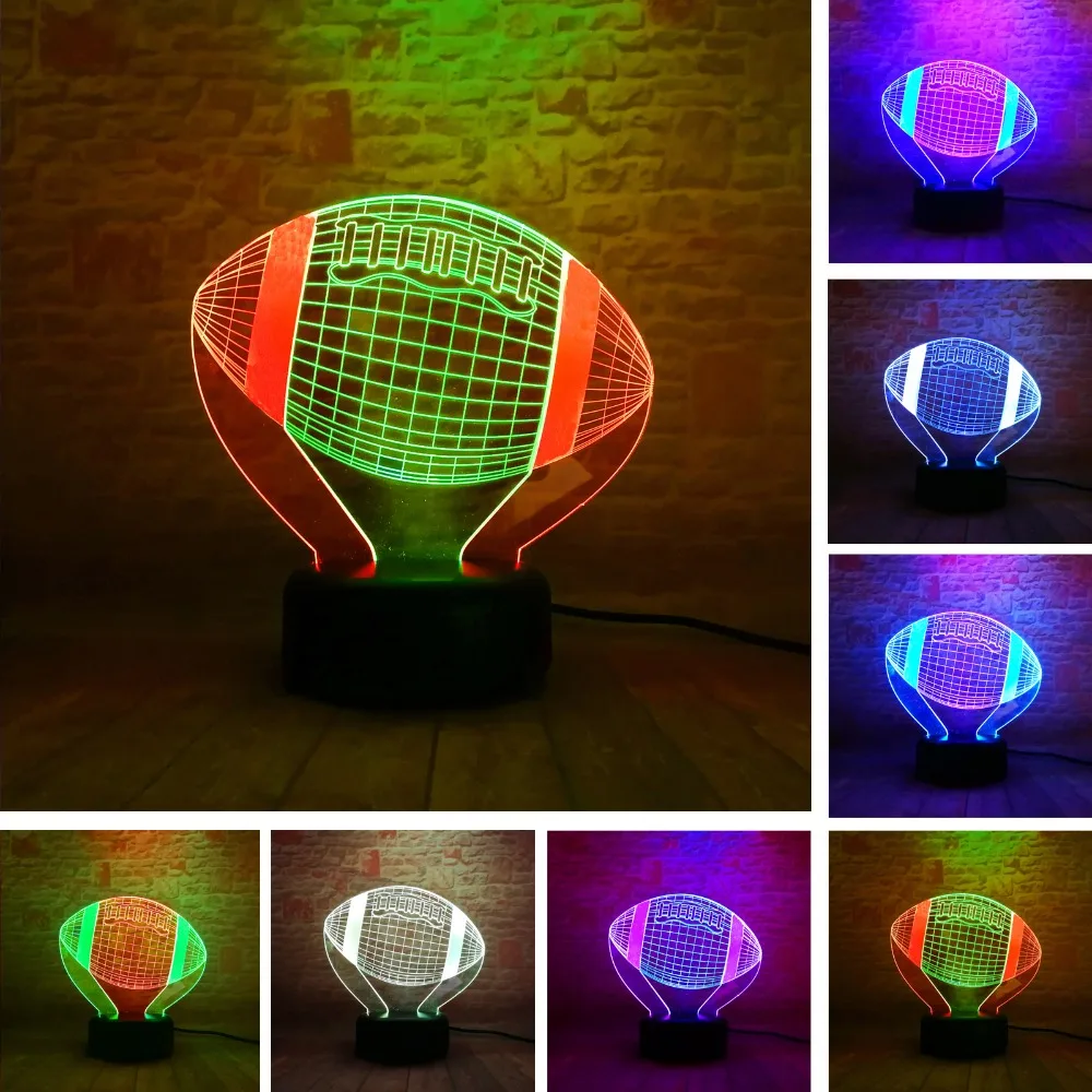 

Double-Two-Colored American Football Sport Rugby Soccer LED 7 Color Night Light Booter Christmas Child Baby Kids Birthday Gifts