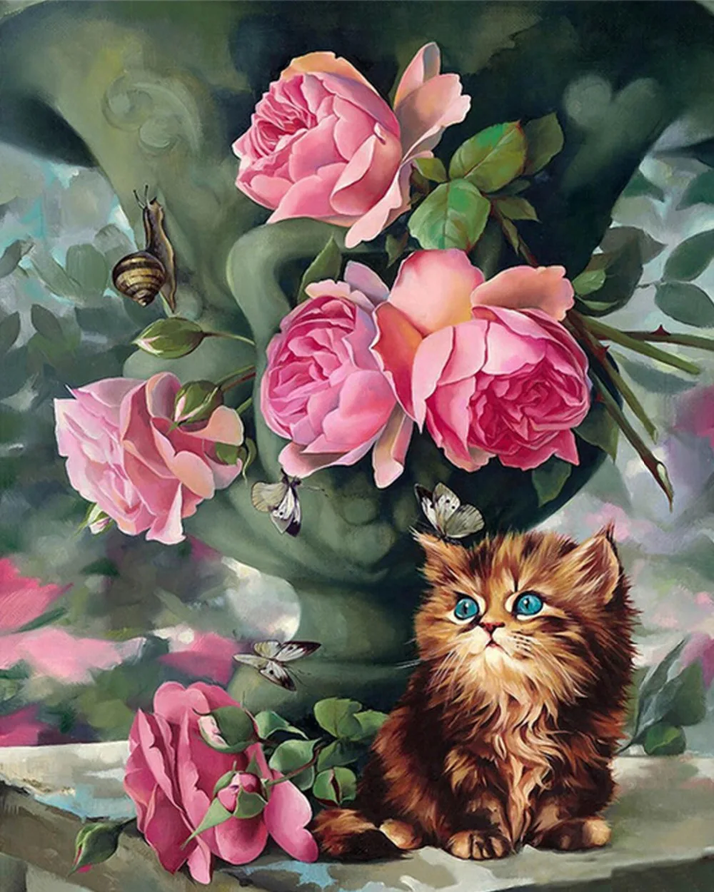 Открытка цветы и кошки