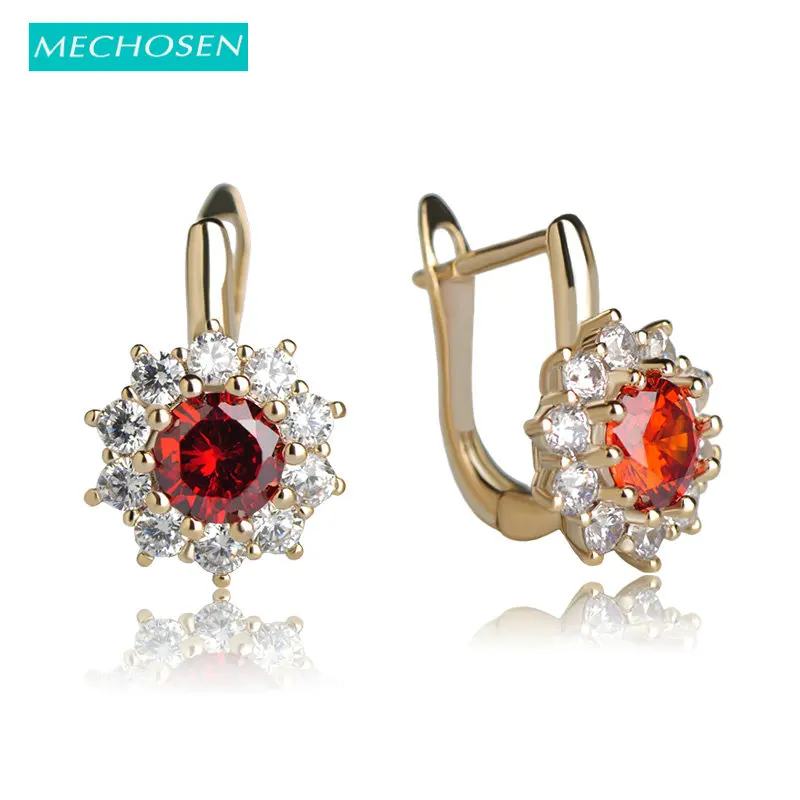 MECHOSEN каваи красные стразы серьги-гвоздики CZ циркон зубец Установка кристалл Aretes Золотой Цвет Медь Букле д 'ореиль ювелирные изделия