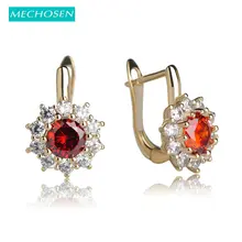 MECHOSEN каваи красные стразы серьги-гвоздики CZ циркон зубец Установка кристалл Aretes Золотой Цвет Медь Букле д 'ореиль ювелирные изделия