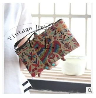 

Vintage Embroidery Women Graffiti Wallet Organizer Long Leather Printing Purse for girls Phone Bag Zipper Coin Bag