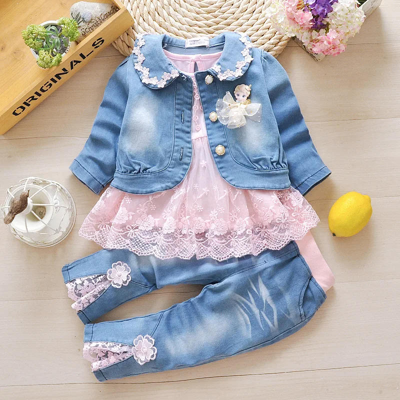 Anlencool children's wear autumn new jeans childrens 3 pieces set girls clothing leisure suits baby girls 0-2 years clothing set