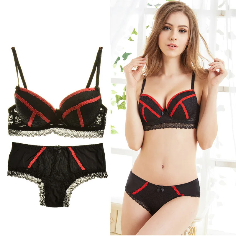 Fashion Women Push Up Bra Set Sexy Underwear Lace Embroidery Bra Brief Sets High Quality Bra And