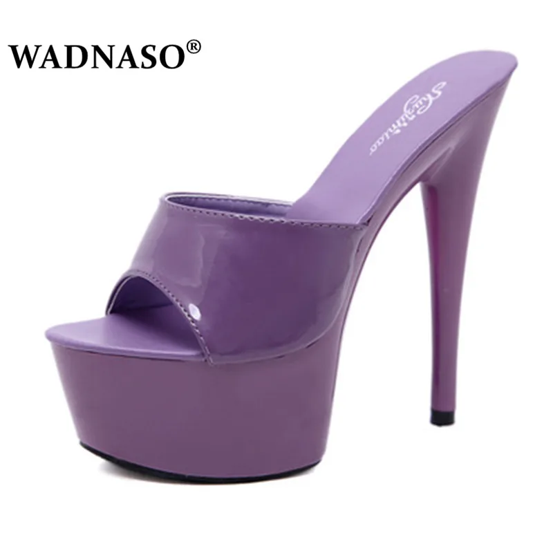 WADNASO/женские свадебные туфли; босоножки; коллекция года; пикантные туфли на высоком каблуке 15 см для ночного клуба; шлепанцы; красивые водонепроницаемые сандалии; летние туфли-лодочки - Цвет: Фиолетовый