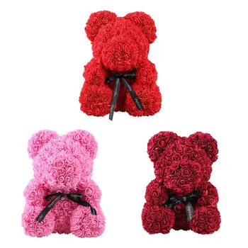 

38cm Romantic Rose Bear Toy Women Girls Flower Birthday Valentine Wedding Party Doll Mother's Day Gift Artificial Decoration Toy