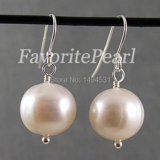 

Wholesale Pearl Earrings - Big Size 12-13mm White Color Natural Freshwater Pearl Dangle Earrings Silver Jewely - Free Shipping