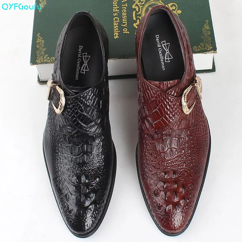 

2019 Handmade buckle Luxury Brand Wedding Party Dress formal shoes Genuine Leather Flat Mens crocodile shoes oxford