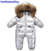 Зимний комбинезон для малышей, детский зимний костюм для мальчика, плотная куртка-пуховик с серебряным утиным пухом для маленьких девочек, детский комбинезон, пальто, водонепроницаемая верхняя одежда