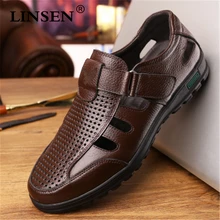 Г. Мужские сандалии высокого качества Мужская обувь из натуральной кожи мягкие мужские сандалии в деловом стиле Повседневная пляжная обувь для пап размер 38-44