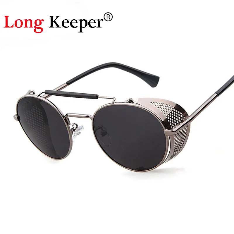 

Long Keeper 2017 New Arrived Steampunk Sunglasses Men women Round Lens Goggle Brand Designer punk Gafas de sol feminino