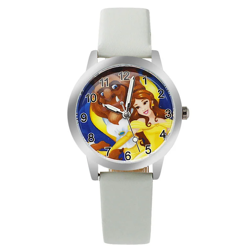 Новые детские часы с милым рисунком принцессы для девочек кварцевые часы для мальчиков кожаные спортивные часы браслет Наручные часы Reloj детские часы