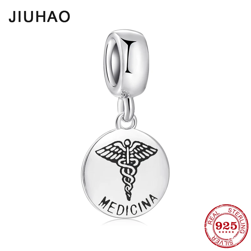 Medical sign 925 Sterling Silver MEDICINA letter fine Pendants beads
