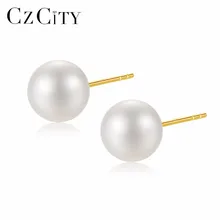 CZCITY Round Freshwater Pearl Earrings High Luster Size 4mm 6 5mm Pearl with Top Quality G18k