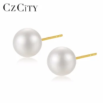 

CZCITY Round Freshwater Pearl G18k Yellow Gold Earrings for Women High Luster Size 4mm-6.5mm Pearl Top Quality Women Jewerly