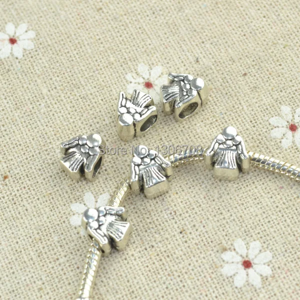 

70pcs/lots Metal antique silver big hole charms loose angel beads for European bracelets making diy jewelry findings z42399