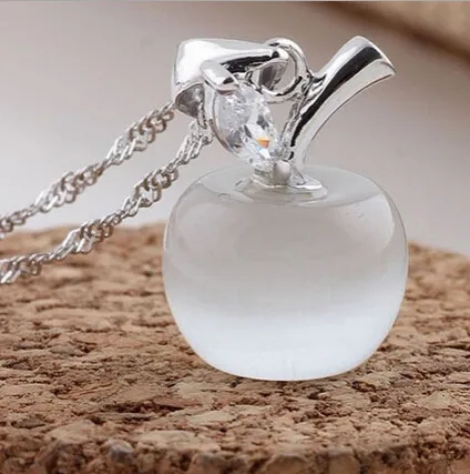

Fashion 925 Sterling Silver Clavicle Necklace Charm Small Apple Opal Pendant Necklace For Girls Woman Jewelry 1PC Free shipping!