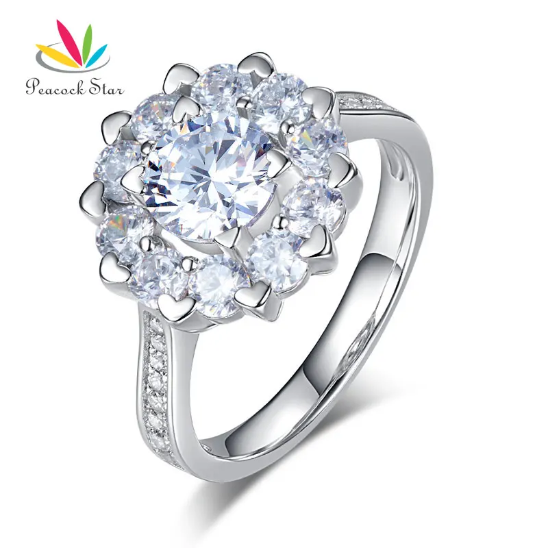 

Peacock Star Floral Halo Pave Setting 925 Sterling Silver Wedding Promise Anniversary Ring 1 Ct CFR8265