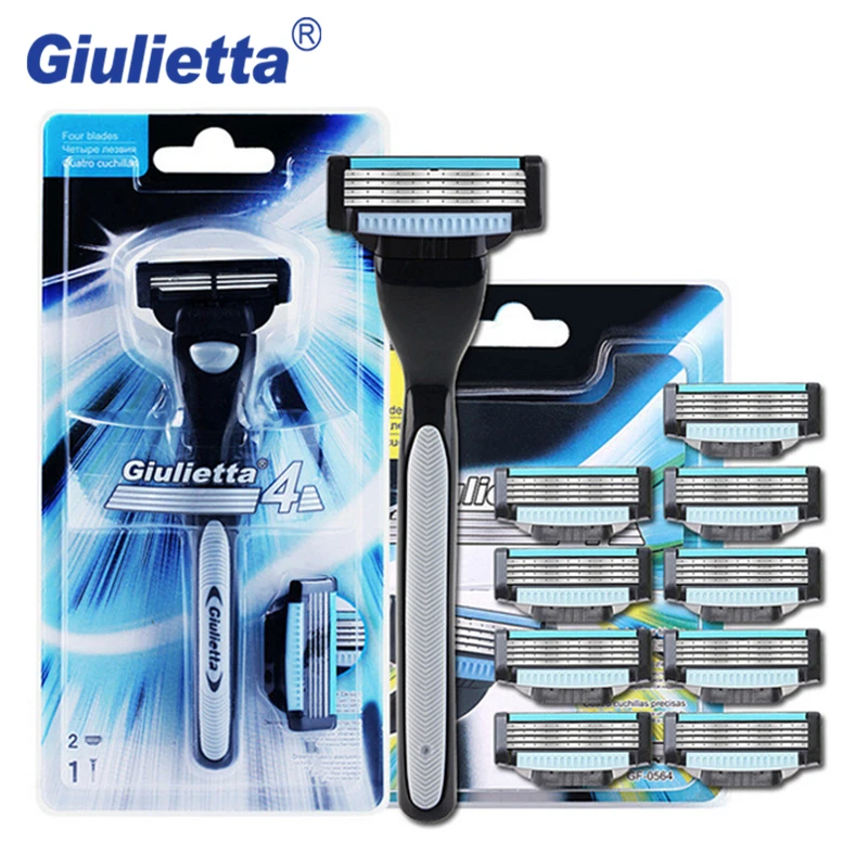 Giulietta 2018 лезвие для бритья вручную лезвие для мужчин набор для ухода за лицом (1 ручка и 10 лезвий) 4 слоя бритвы бритья
