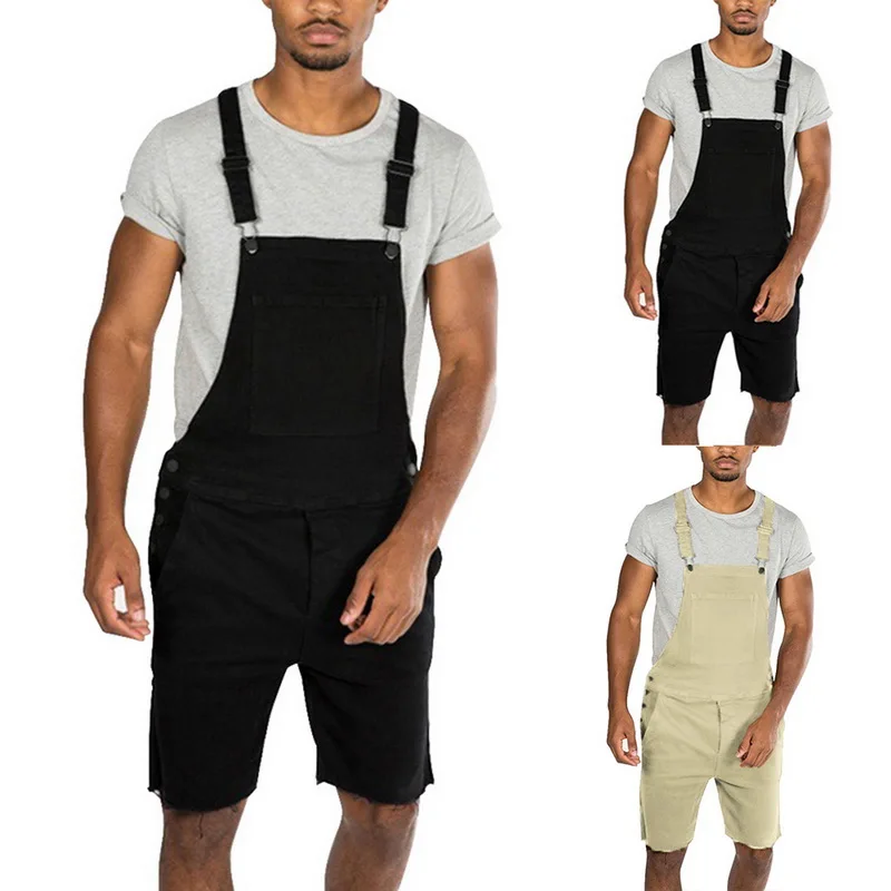 

HEFLASHOR 2019 Classic Jeans Jumpsuits Shorts Men Summer Retro Distressed Denim Bib Overalls Male Vintage Suspender Short Pant