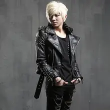 Мужская зимняя панк кожа с заклепками куртка ночной клуб DJ певец хип хоп панк Рок куртка мужская Корейская повседневная искусственная кожа мотоциклетная куртка