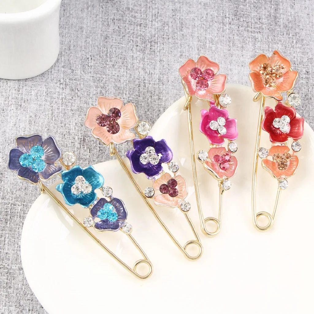 Women Fashion Rhinestone Crystal Gold Tone Safety Pin Jewelry Brooch Breastpin - Catch Scarf, Lapel or Collar