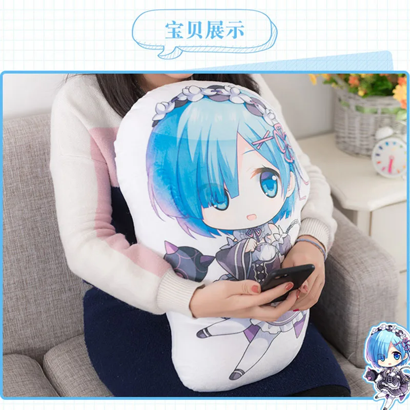 

Anime Re:Zero Kara Hajimeru Isekai Seikatsu Rem Short Plush Toy Pillow Stuffed Doll Cushion Double-sided pattern Gift