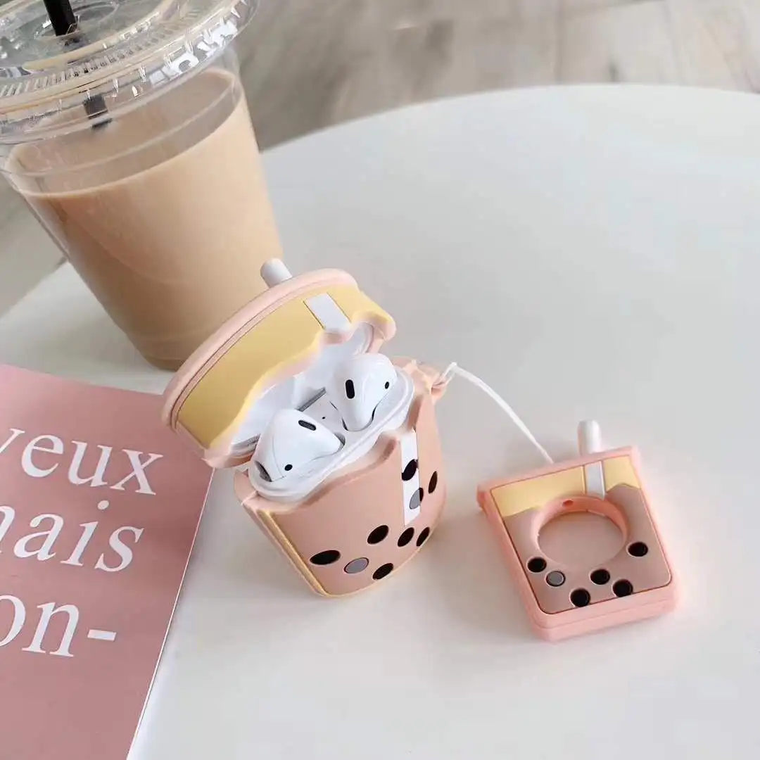 Cartoon Protective Case For Apple Airpods Cute Cover Silicone Bluetooth Earphone Case For Airpods 1 2 Pearl milk tea Unique