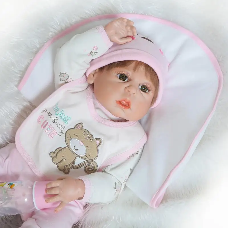 22 inchs 57cm baby alive reborn bonecas handmade Lifelike Reborn Baby Doll Girls Body Vinyl Silicone with Pacifier children gift