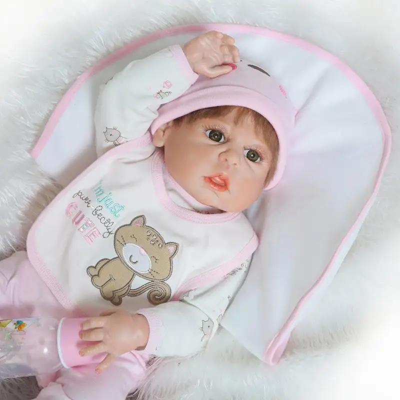 

22 inchs 57cm baby alive reborn bonecas handmade Lifelike Reborn Baby Doll Girls Body Vinyl Silicone with Pacifier children gift