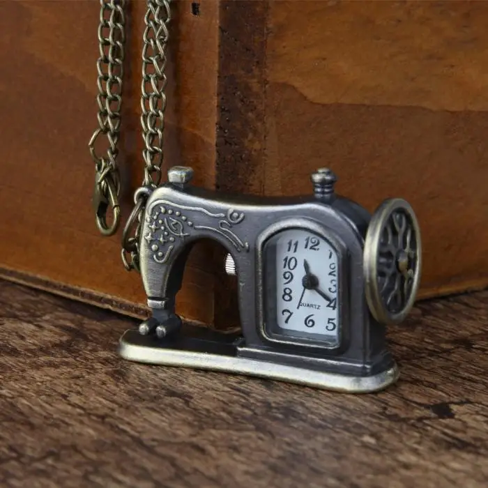 Ретро, антикварная бронза сплав швейная машина Оригинальные карманные часы с цепочки и ожерелья цепи Best подарок 88 LXH