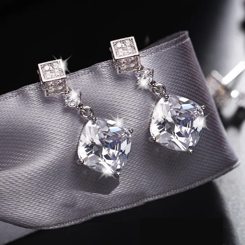 

choucong Fashion Lady Drop earring cushion cut 3ct AAAAA cz 925 Sterling silver Engagement Wedding Dangle Earrings for women