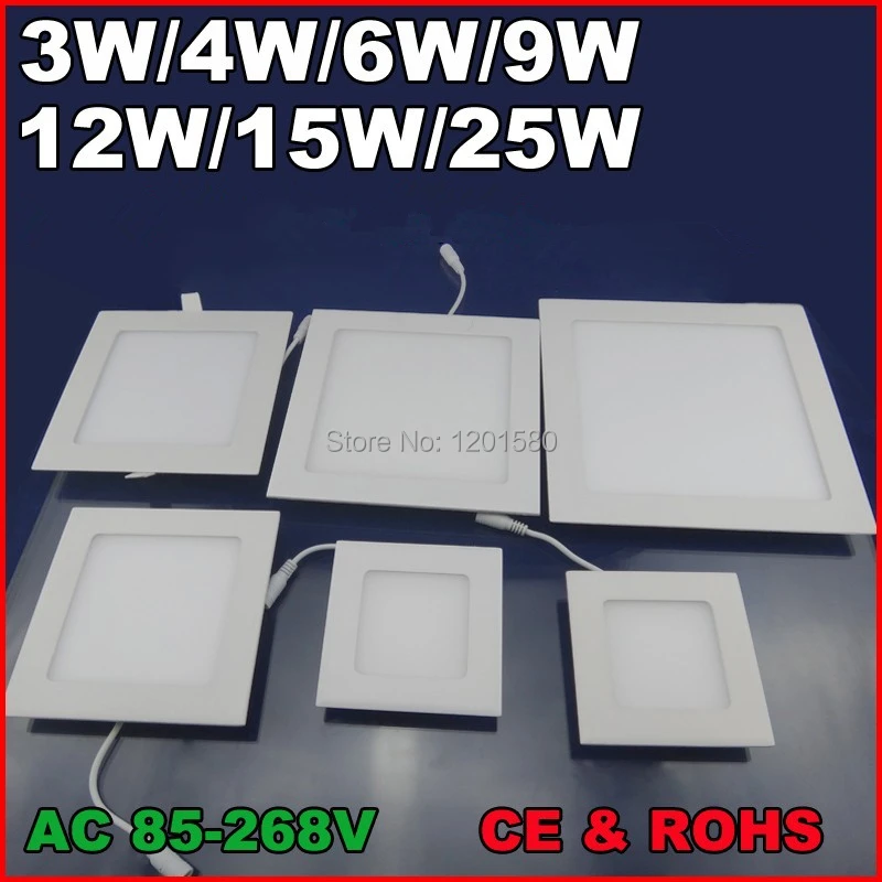 20pcs 3w 6w 9w 12w 15w 25w Square led panel light ceiling downlight Warm/Natural/cold AC85-265V for kitchen bathroom lighting | Освещение