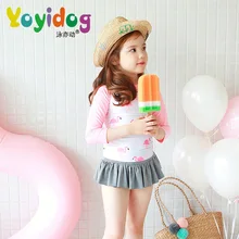 Девушка Двойка Плавание одежда новая детская Плавание костюм дети с высоким воротом и длинными рукавами Купальник девочек сладкий юбка наружное пляжный костюм