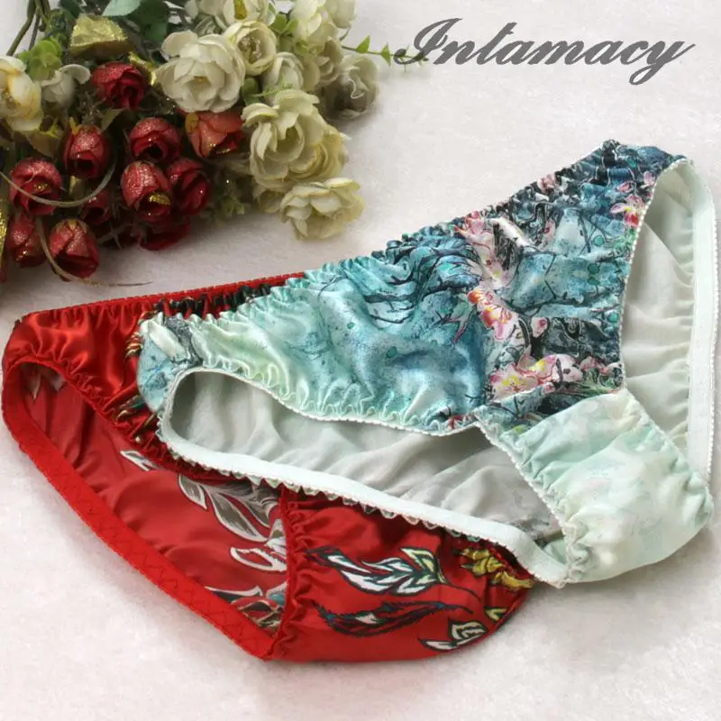 

100% real Silk Underwear Briefs In Female Waist Silk Printing Exquisite File