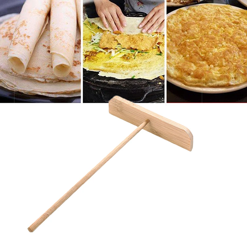 1 pc Practial T Shape Crepe Maker Pancake Batter Wooden Rack Spreader