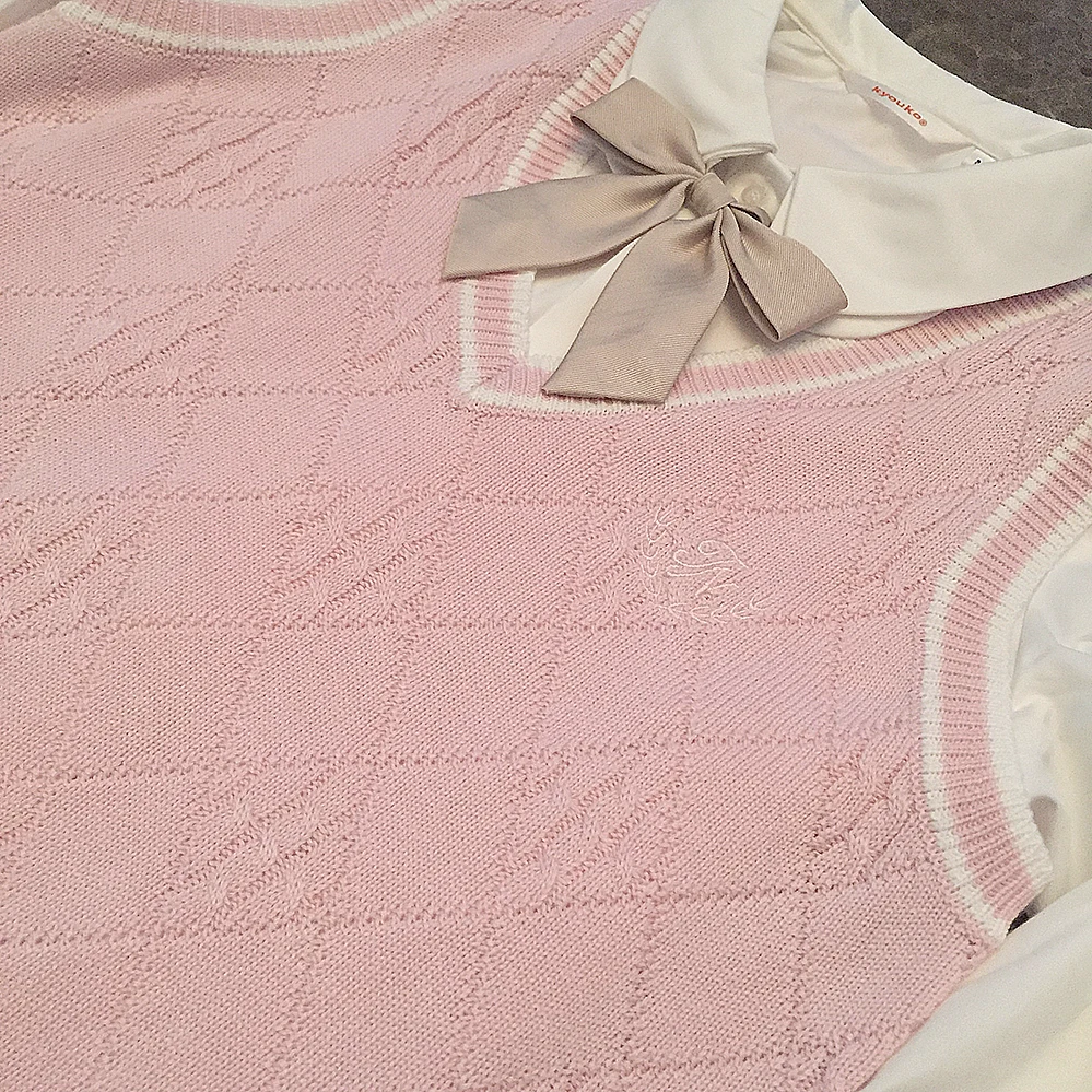 Очень милая розовая британская школьная форма для девочек, жилет с v-образным вырезом, японский свитер без рукавов JK, хлопковые топы, размер S-XXL